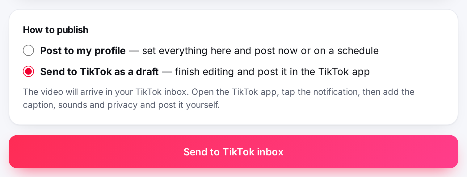 Send to TikTok inbox option