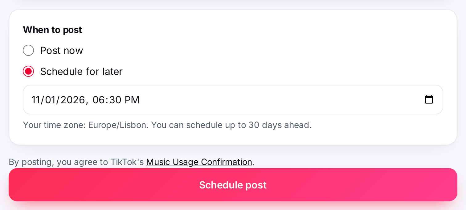 Schedule for later with date and time