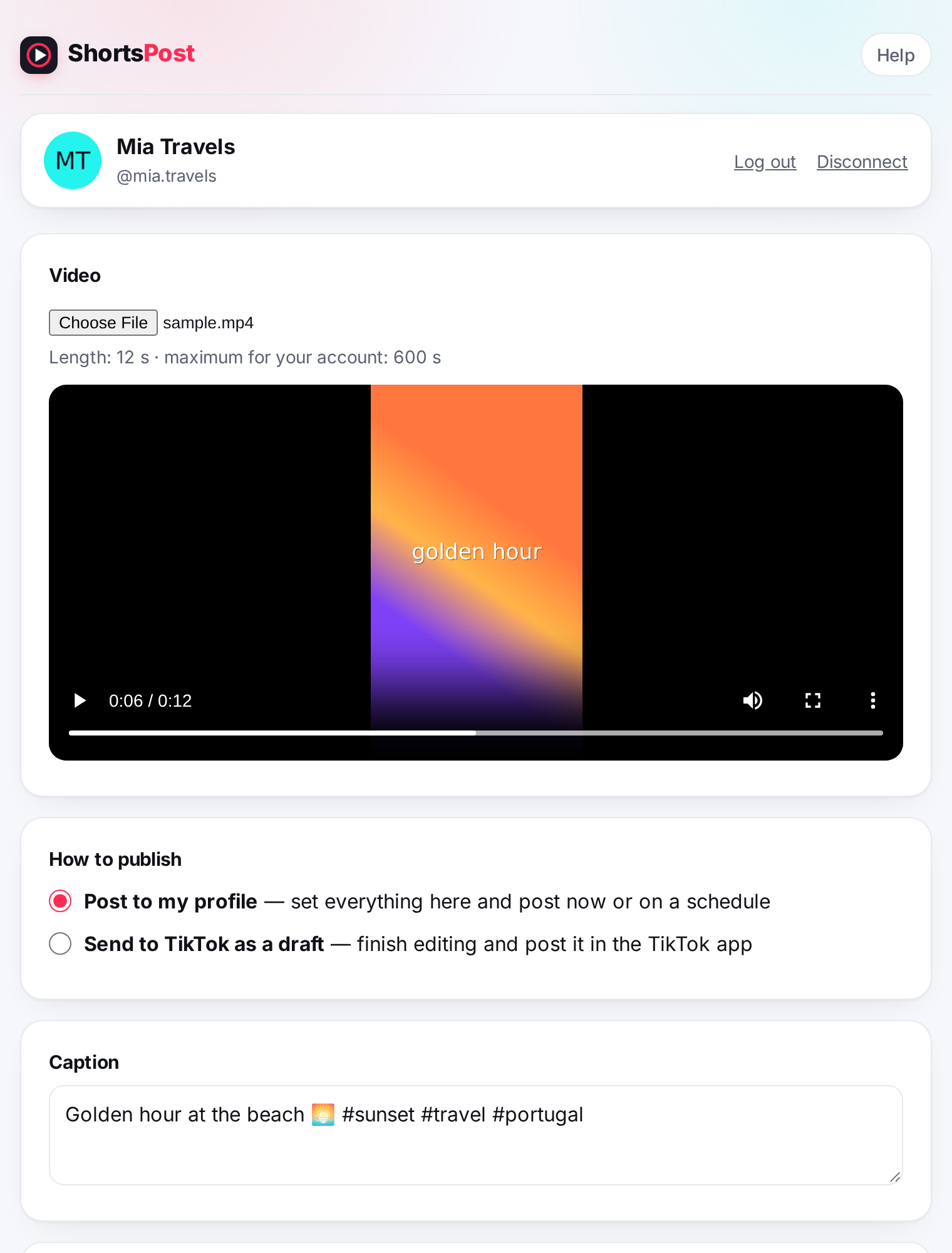 Upload and caption form